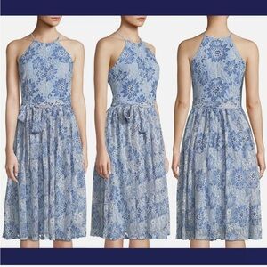 Neiman Marcus Alexia Admor Halter Fit & Flare Blue Lace Dress $298
